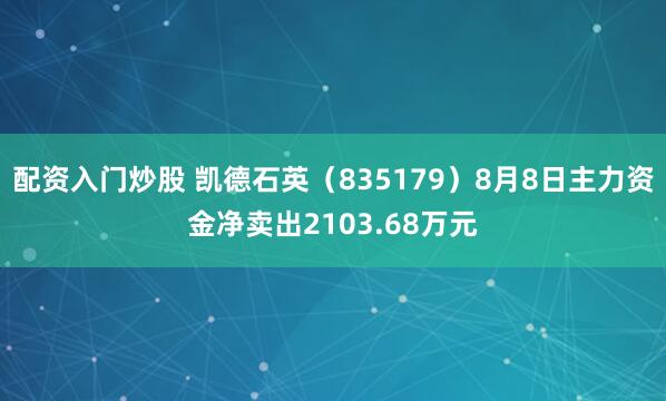 配资入门炒股 凯德石英（835179）8月8日主力资金净卖出2103.68万元