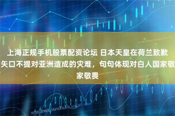 上海正规手机股票配资论坛 日本天皇在荷兰致歉,矢口不提对亚洲造成的灾难,句句体现对白人国家敬畏